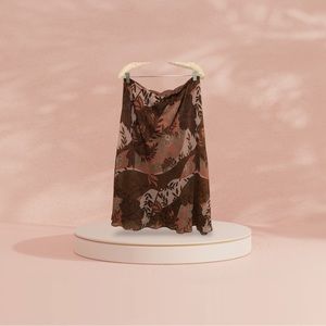 Women's S 16 W A-Line  Tan/Brown Multicolor Elasticated Waistline Midi Skirt